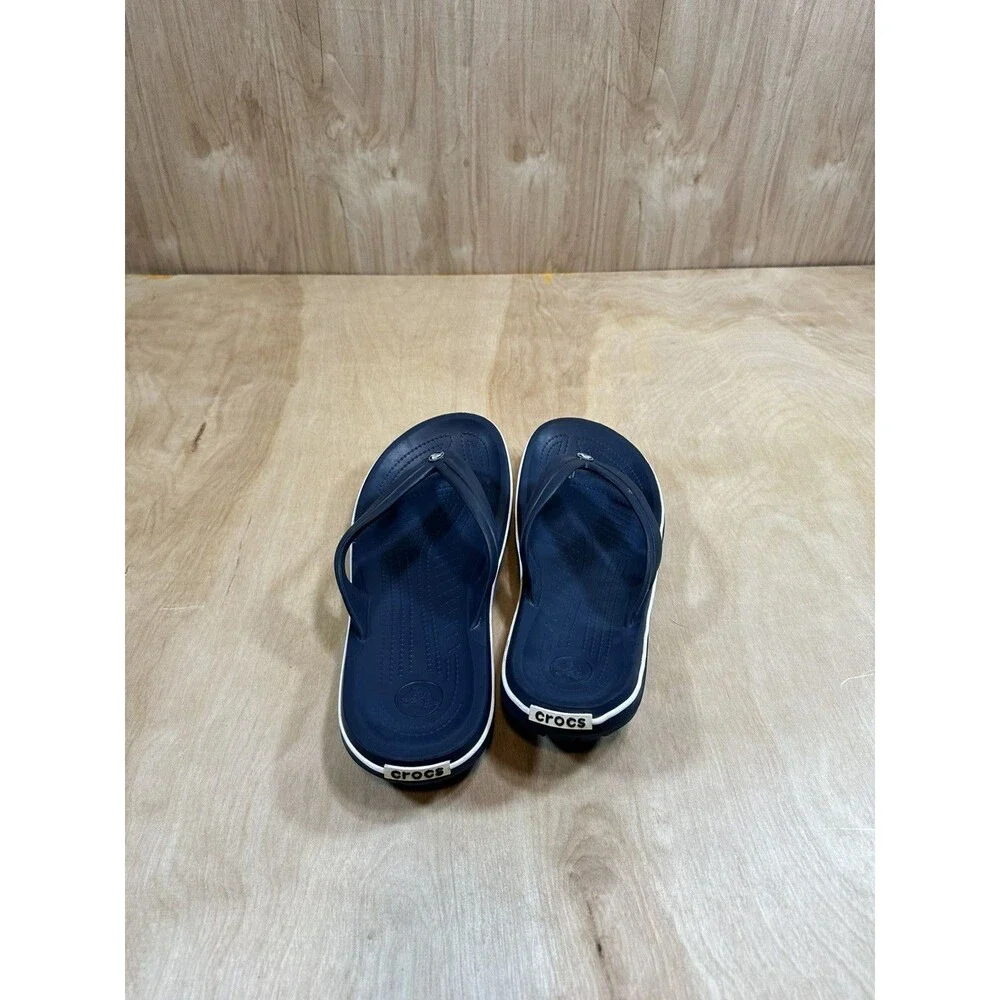 Crocs Crocband Flip Flops Sandals Mens 12 Navy Blue And White
